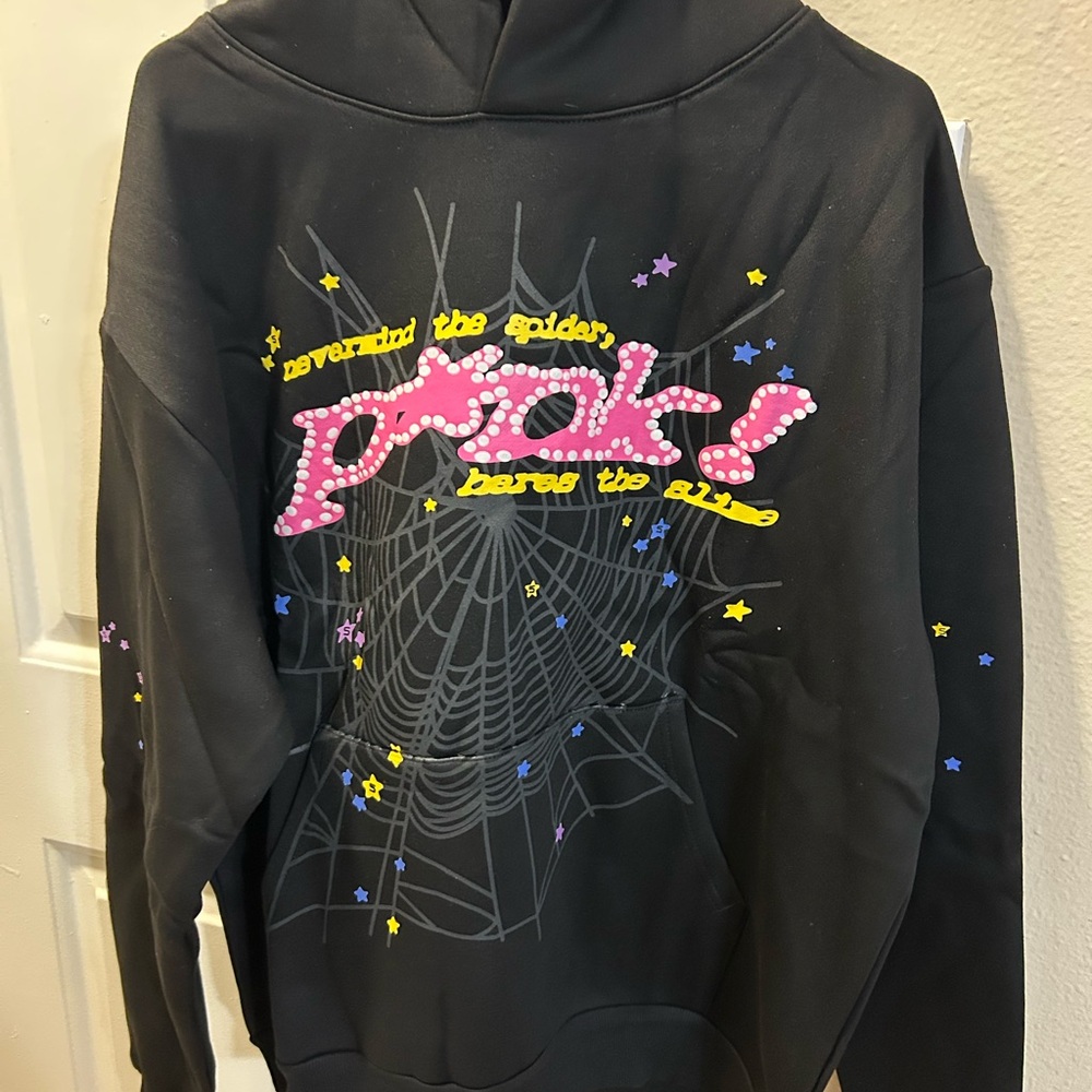 Sp5der Black Sweatshirt with Pink Accents
